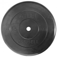 Диск ATLET MB Barbell обрезиненный 50 мм черный 15 кг 