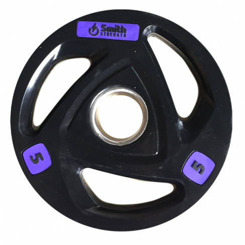 Диск для штанги Smith WP085-5 c 3-м хватом, обрезиненный, 5 кг