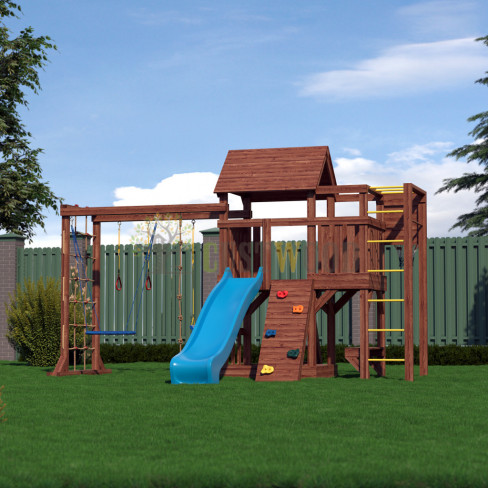 Детская деревянная игровая площадка для улицы, дачи CustWood Scout SC10 с деревянной крышей