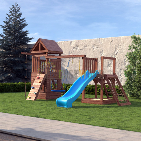 Детская деревянная игровая площадка для улицы, дачи CustWood Scout SC9 с деревянной крышей